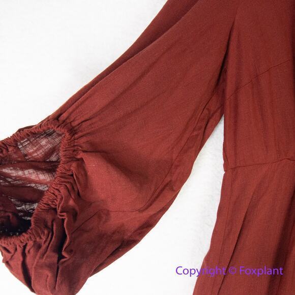 New! Eloquii linen blend Rust Orange Maxi Peasant Dress‎ Balloon Sleeve size 16 - Picture 5 of 16
